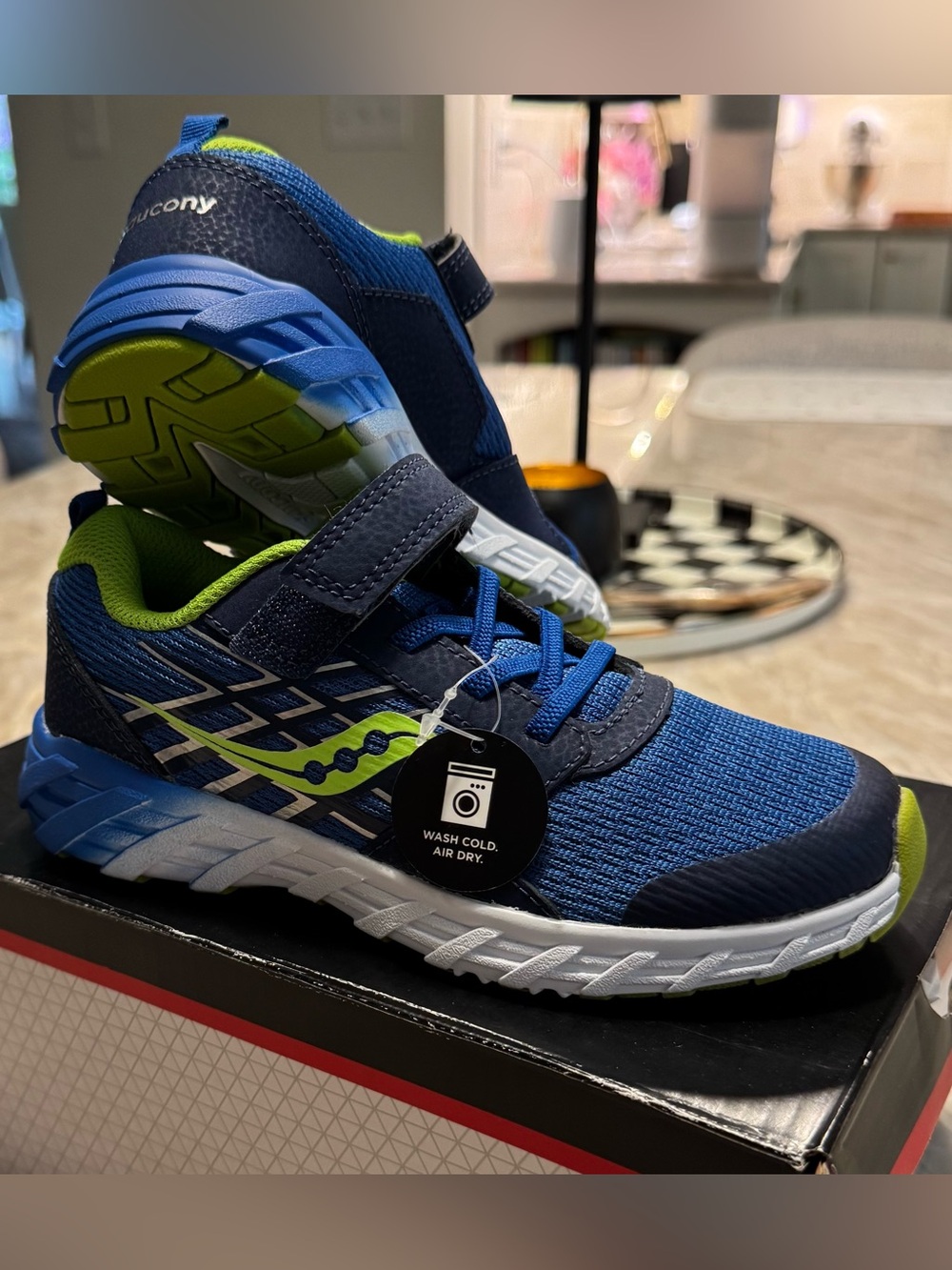 Saucony Kids Blue and Lime Hook-and-Loop Athletic Sneakers